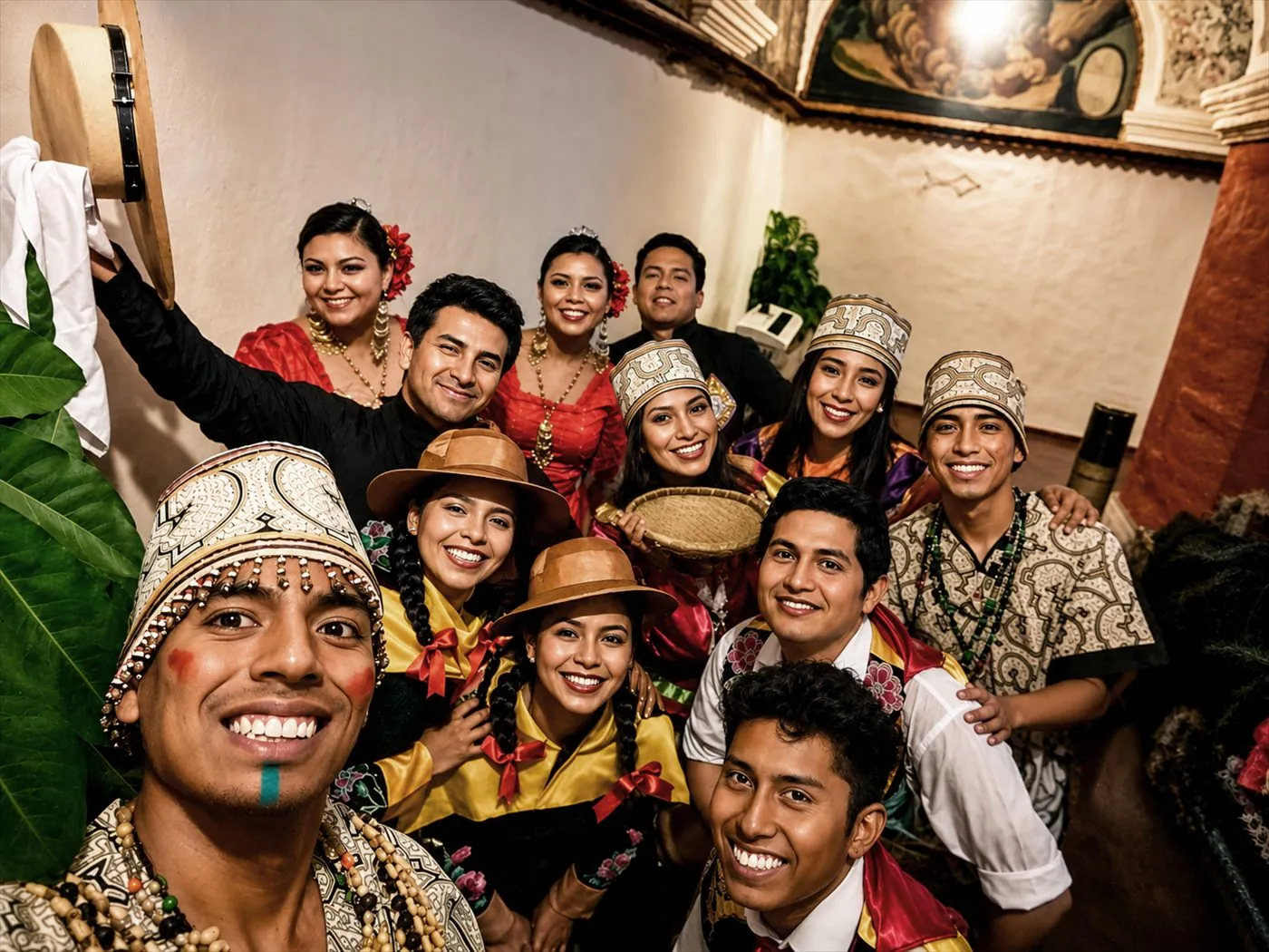Integrantes del elenco CIDAF Waylluy Tusuy con vestuario tradicional